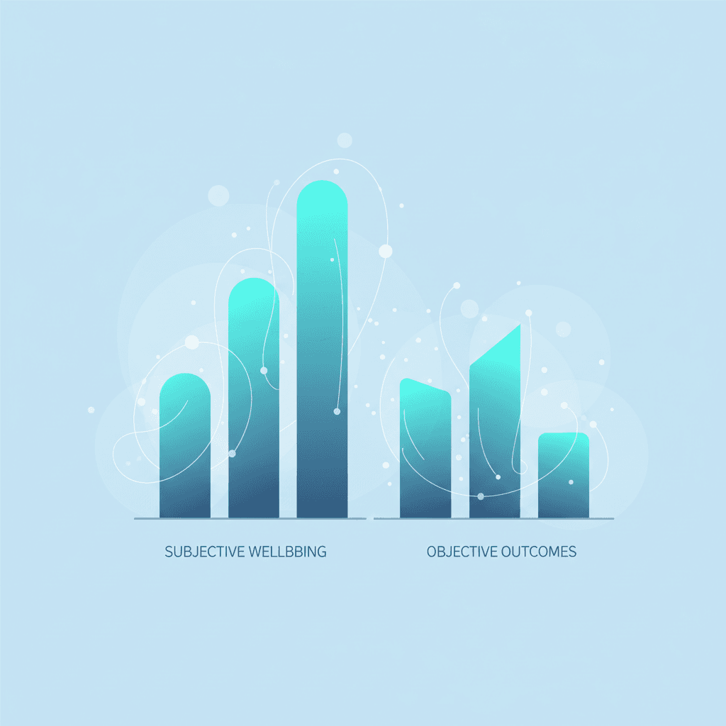 Steel blue and cyan bar chart comparing placebo response magnitude across clinical trial outcome categories, with subjective wellbeing outcomes showing the largest placebo components, clean scientific visualization on light blue background